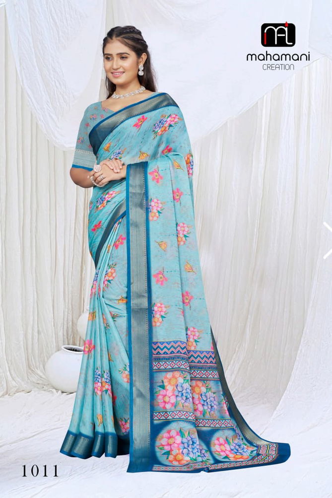 Devsena By Mahamani Zari Border Digital Printed Sarees Wholesalers In Delhi